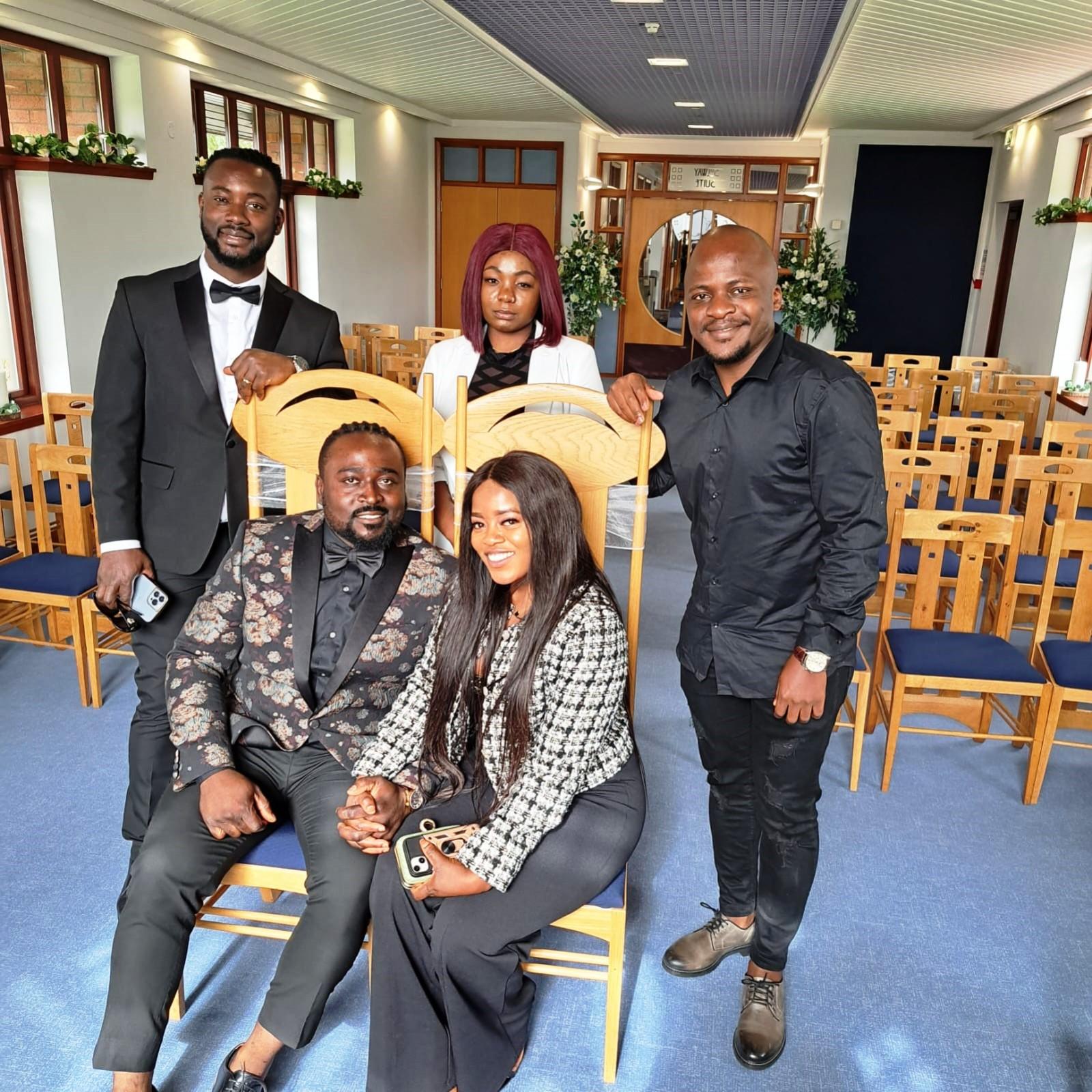 A couple and guests at Gretna Registration Office