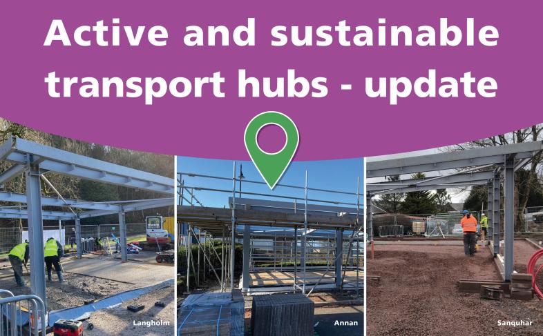 graphic image showing three transport hubs under construction