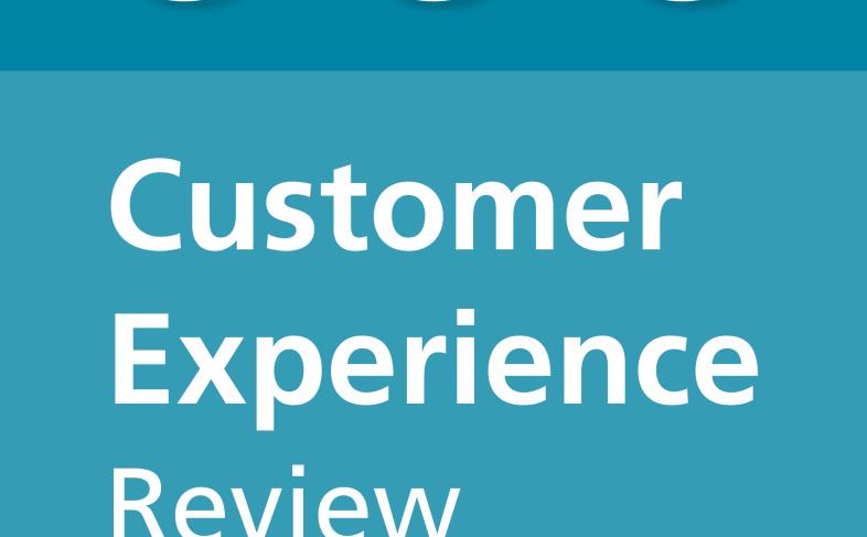 Customer Experience Review graphic with telephone, person and globe icons on a teal background, and the Dumfries and Galloway Council logo