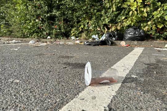 Picture of a paved area and litter