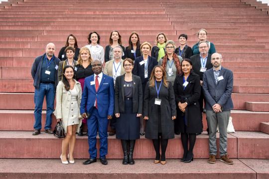 International delegates, including representatives from Dumfries and Galloway, pose together for a photograph on the steps outside the conference in France. 